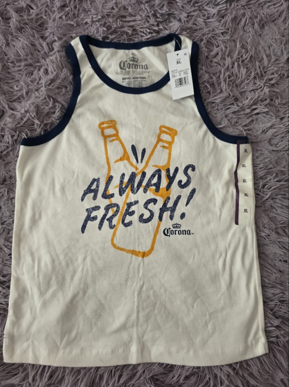 Corona Always Fresh Tank Top XL White Navy Graphic Print Beer Theme